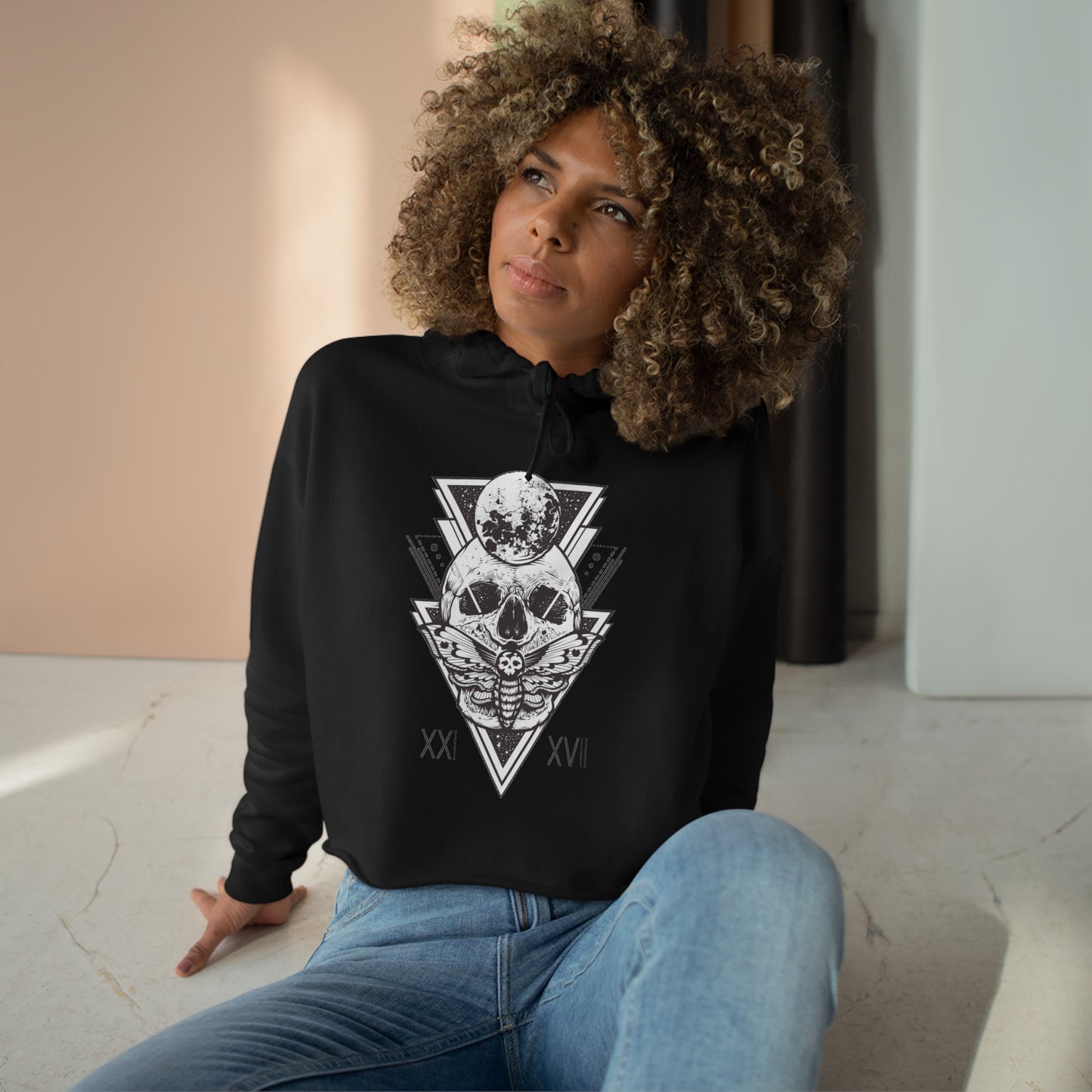 Women's Death Moth Skull Cropped Hoodie