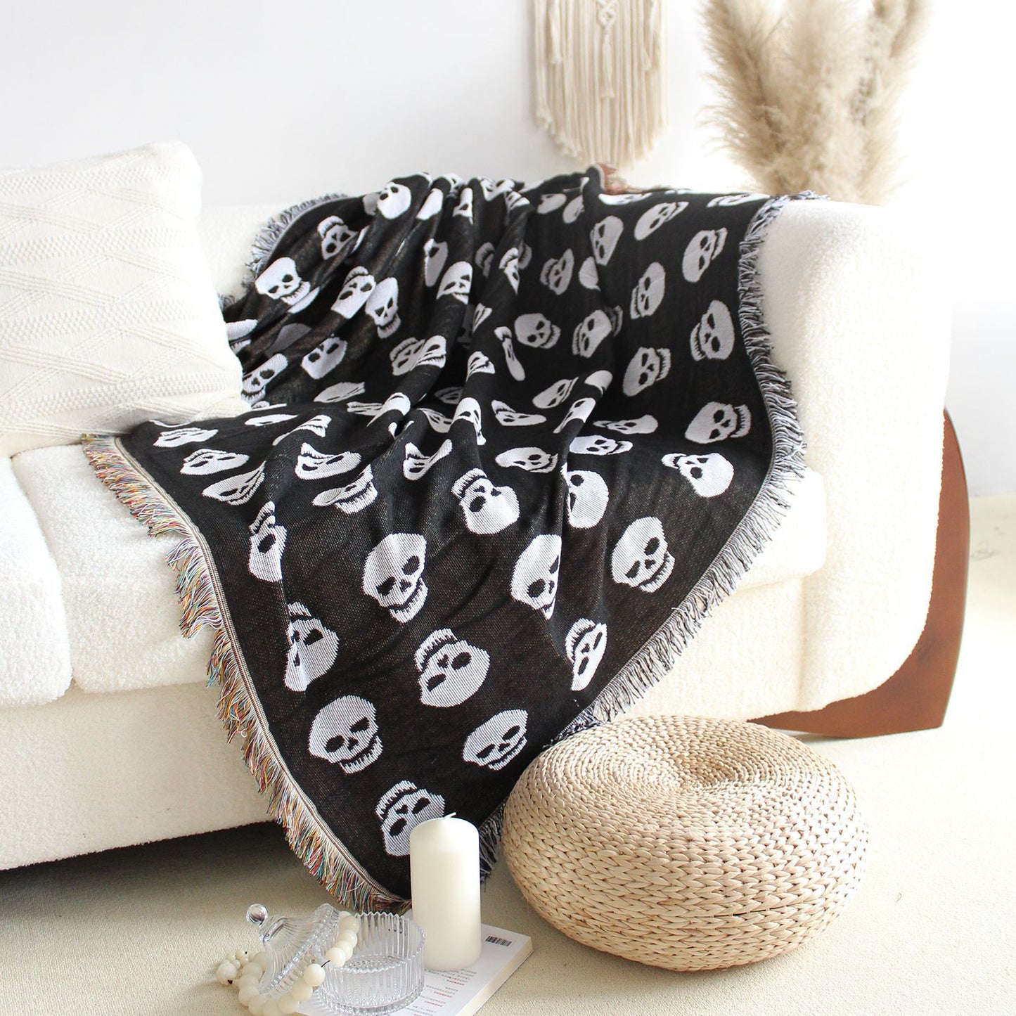 Woven Skull Throw Blanket