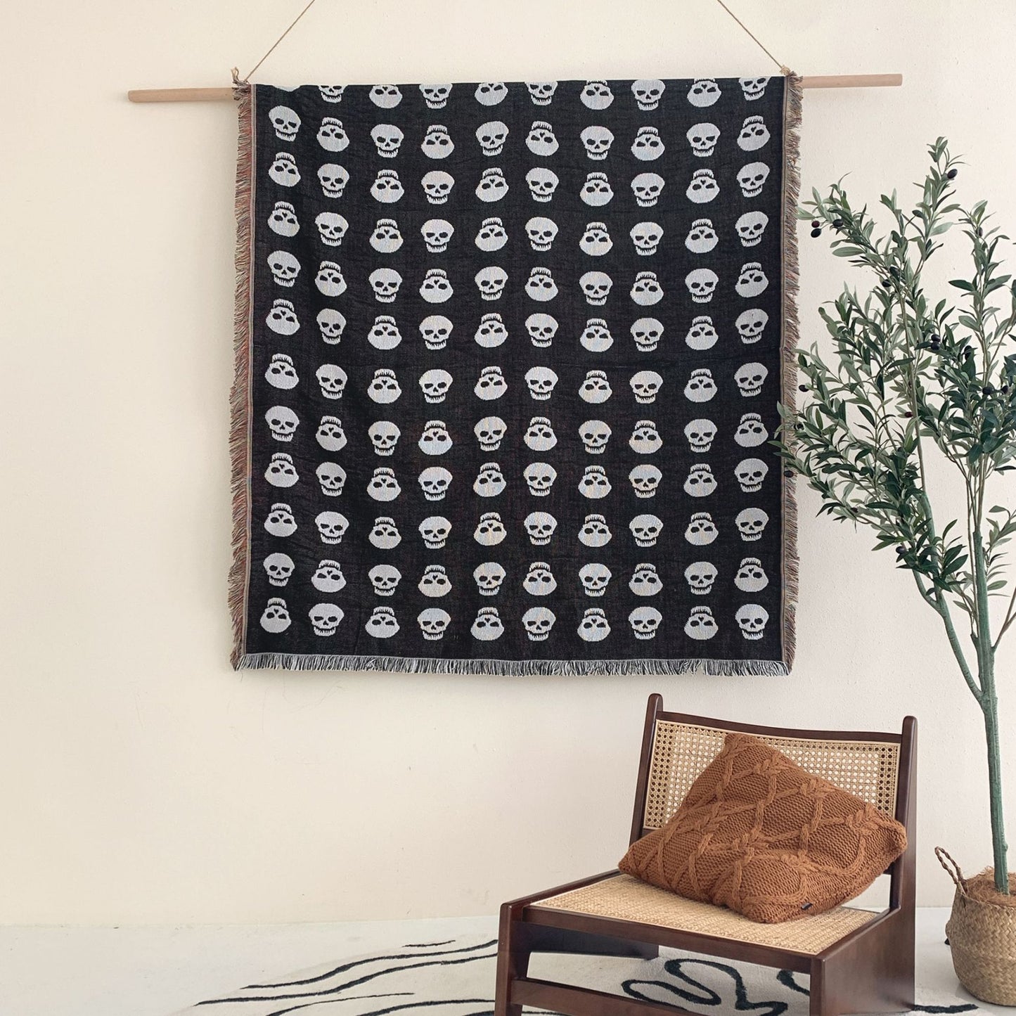 Woven Skull Throw Blanket