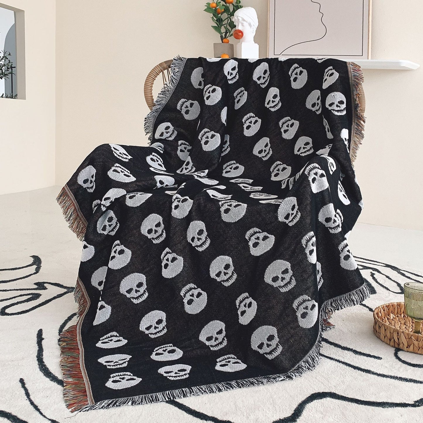 Woven Skull Throw Blanket